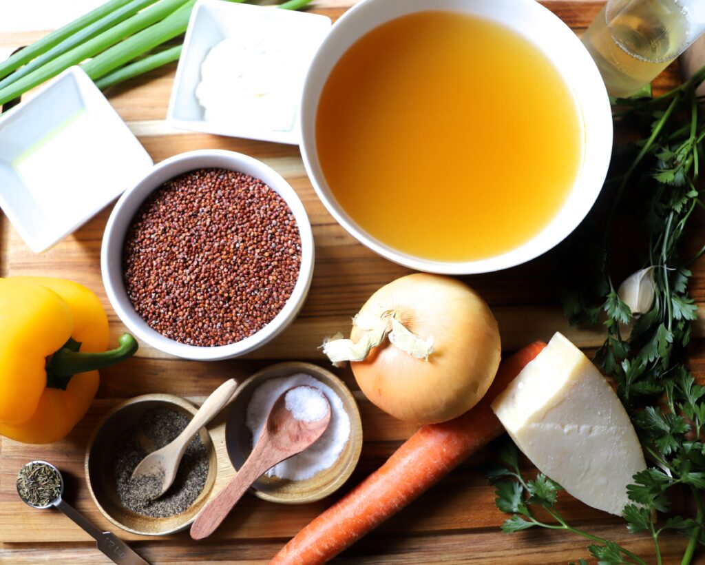 Ingredients for the Vegetable Quinotto (Red Quinoa Risotto)
