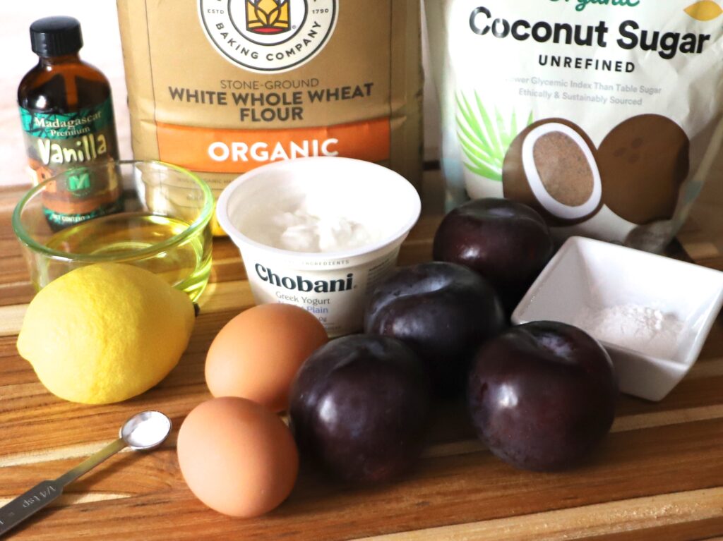 Ingredients you’ll need for this Yogurt Plum Cake recipe
