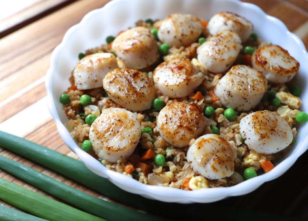 Fried Rice with Scallops in a bowl. 