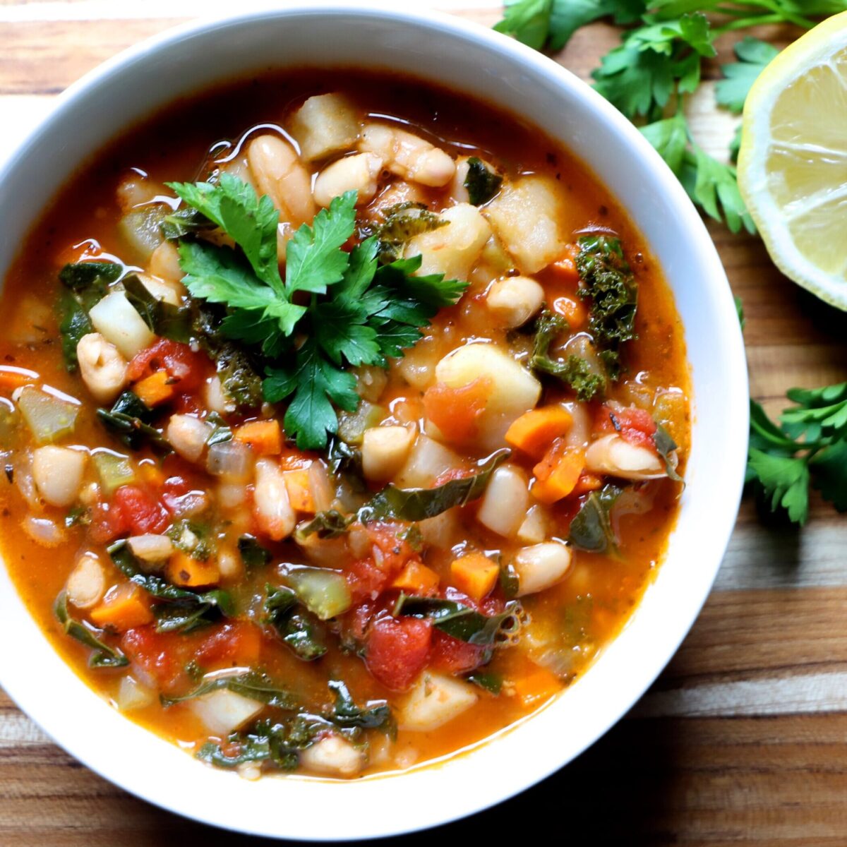 Tuscan Kale and White Bean Soup in a Bowl