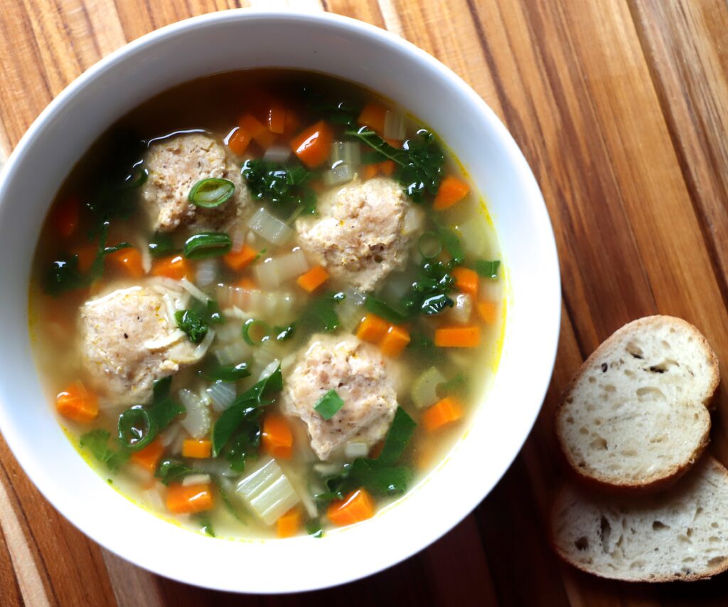 Chicken Meatball Soup with Kale