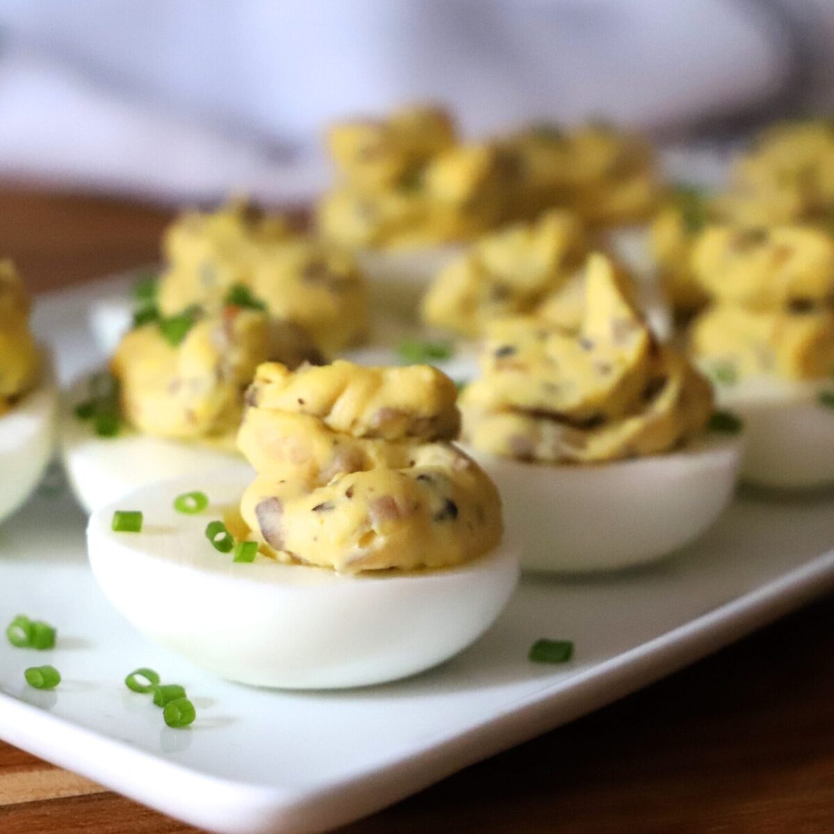 Deviled Eggs with Mushrooms on a plate