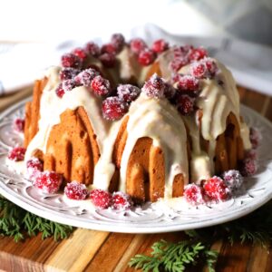 Cranberry Bundt Cake with Sour Cream on a plate.