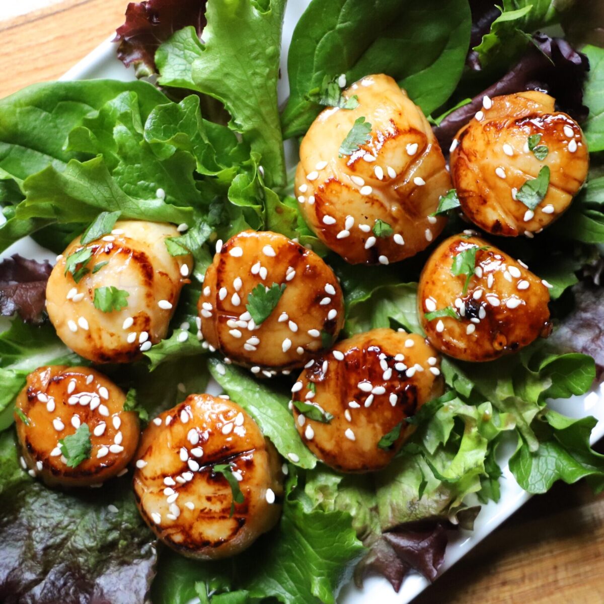 Pan Seared Asian Scallops with lettuce