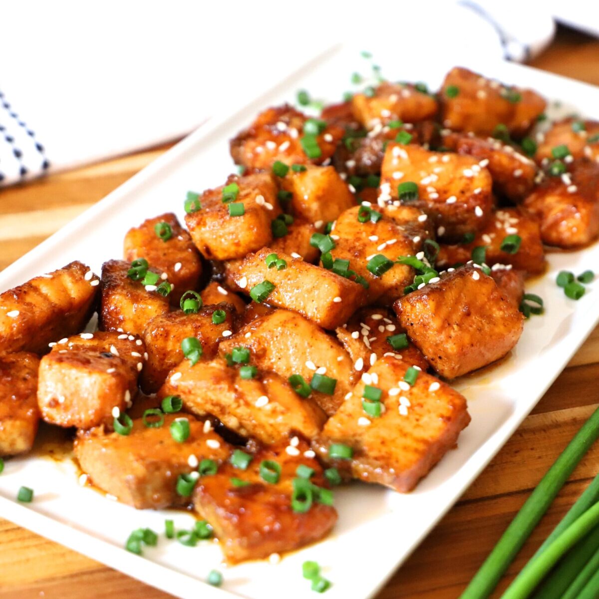Honey Garlic Salmon Bites on a Plate