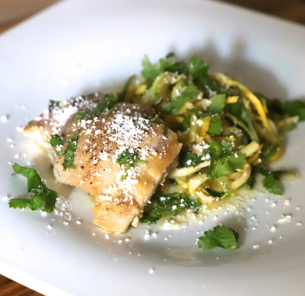 Tomatillo Chicken with Zucchini Noodles